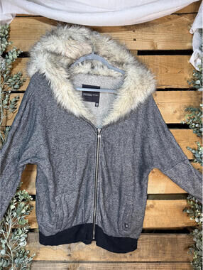 Victoria's Secret Gray Zip-Up Hoodie with Faux Fur Hood